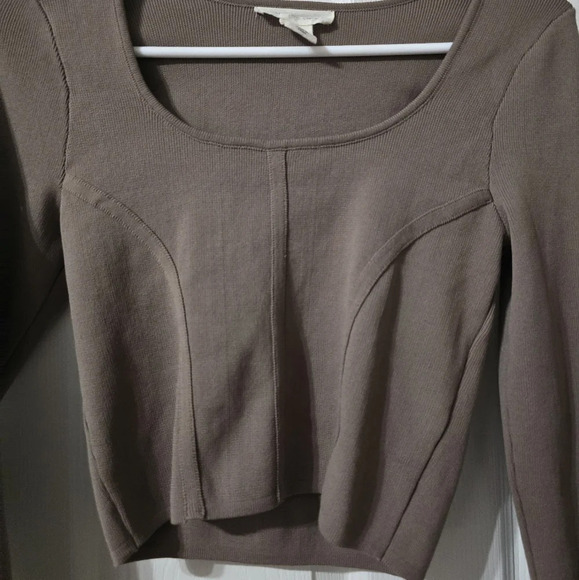 Happily Grey Stretchy Textured Knit Corset Style Long Sleeve Crop Sweater, EUC! - Picture 3 of 9